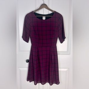 TWIK - Cranberry Plaid Fit & Flare Dark Academia Dress - Maison Simons